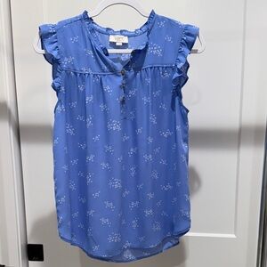 LOFT Women's Blue Ruffle Sleeve Blouse